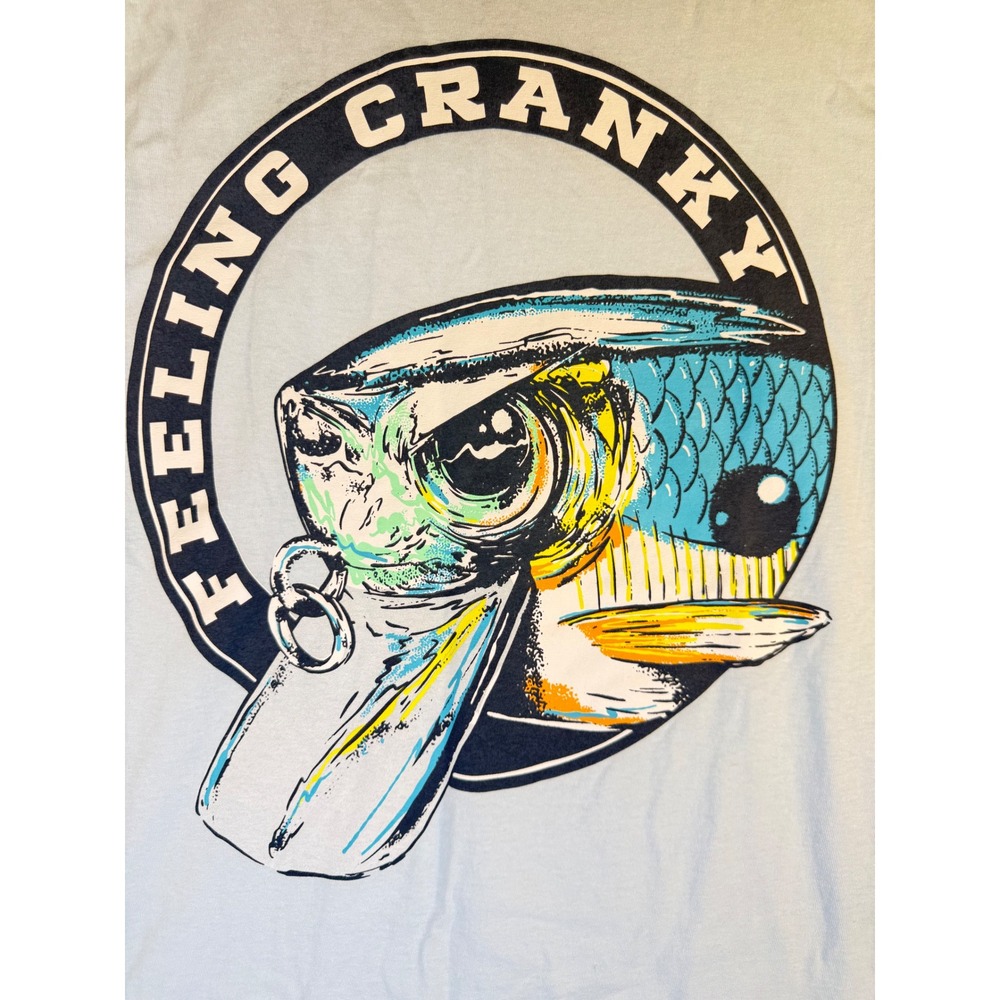 Southern Lure‎ NWT Feeling Cranky Fishing T-Shirt Men's M Light Blue Pocket